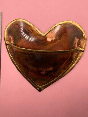 Vintage Solid Copper Handmade Heart Wall Pocket Love Note Holder Decor Retro